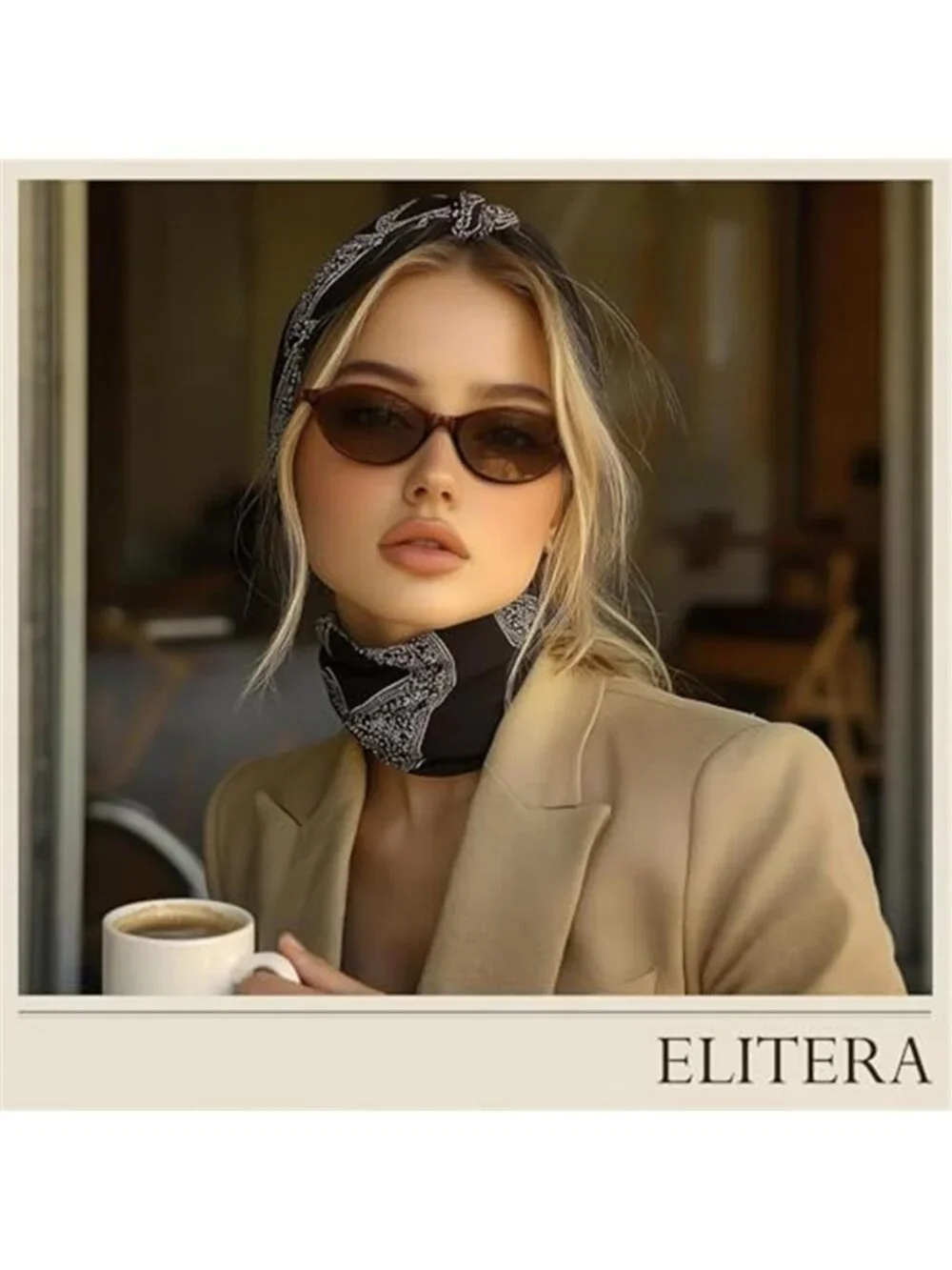 Black Oval Sunglasses Women Retro Cat Eye Vintage Y2K Small Frame Shades